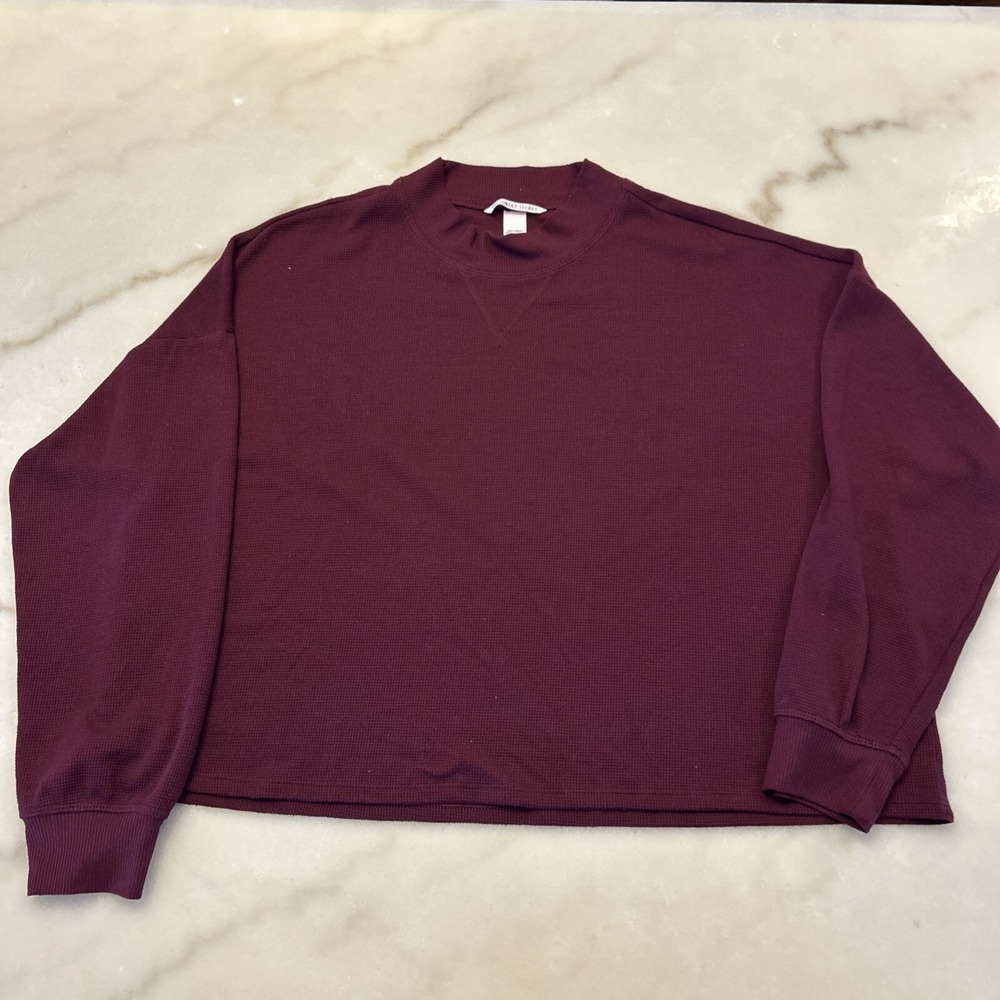 Victoria's Secret Lounge/PJ Shirt Womens Lrg Waffle Knit Long Sleeve Maroon Red